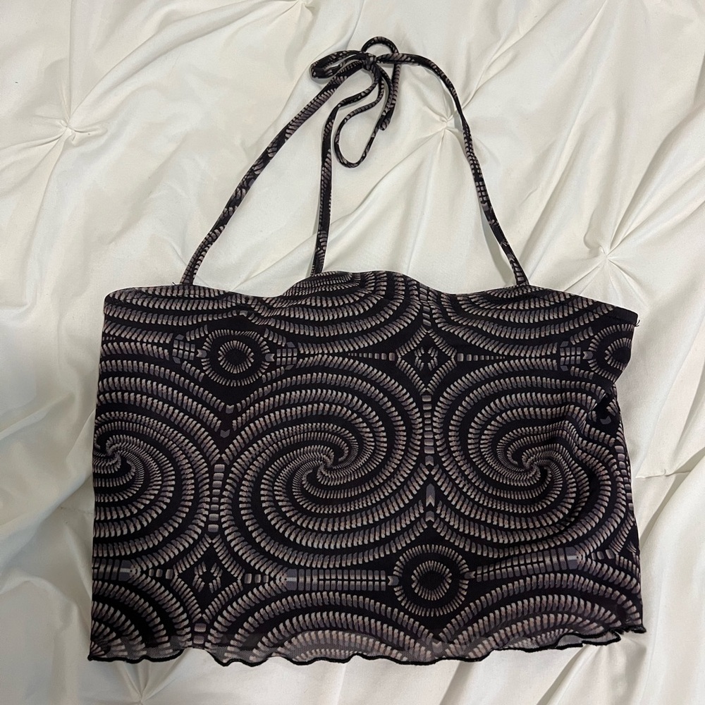 Forever 21 Black and Cream Swirl Crop Top